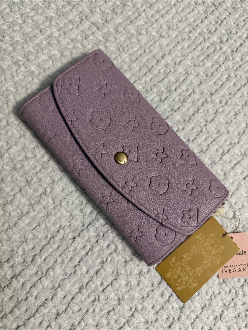 Lilac Embossed Vegan Leather Wallet - Women's Clutch